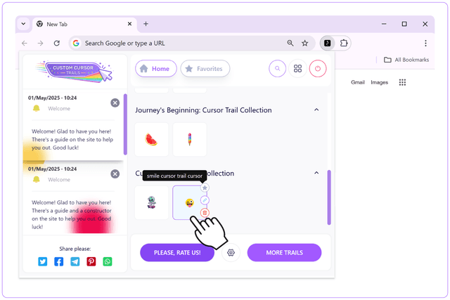 5. Use your custom cursor trail with unique settings.